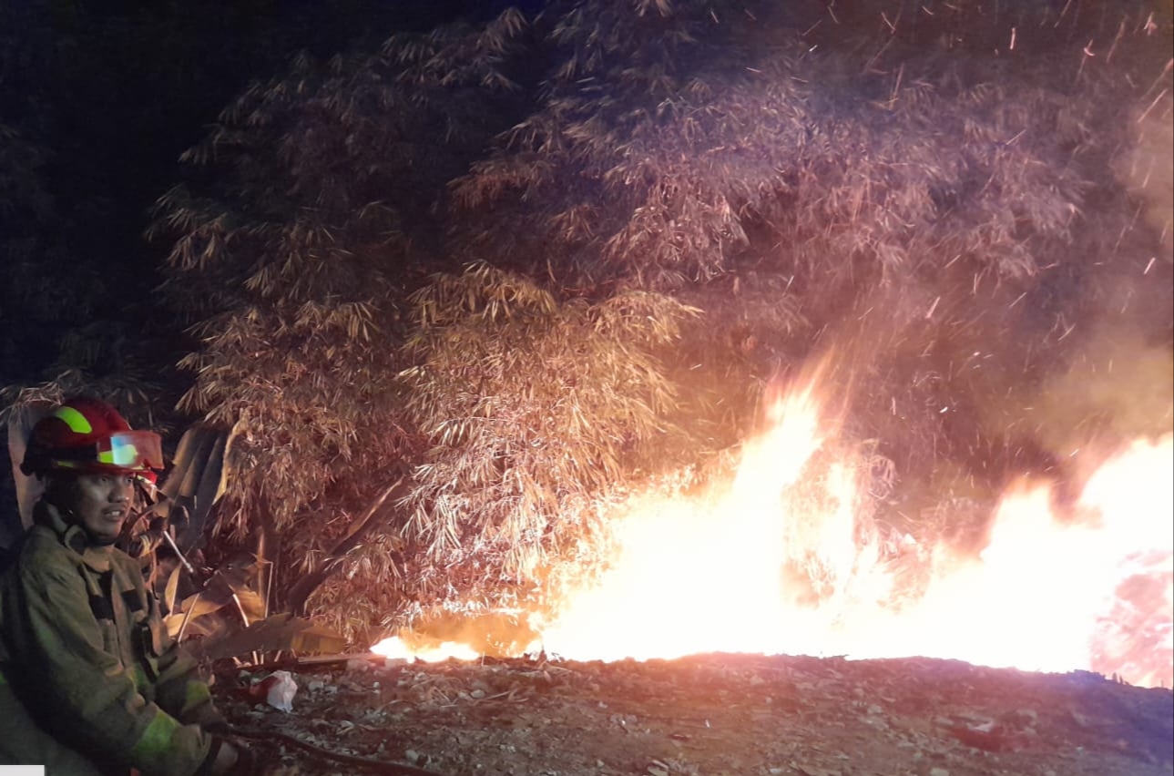 Proses pemadaman api yang membakar lahan kosong di area Perumahan Citra Indah Jonggol, Kabupaten Bogor (Dok.Damkar)